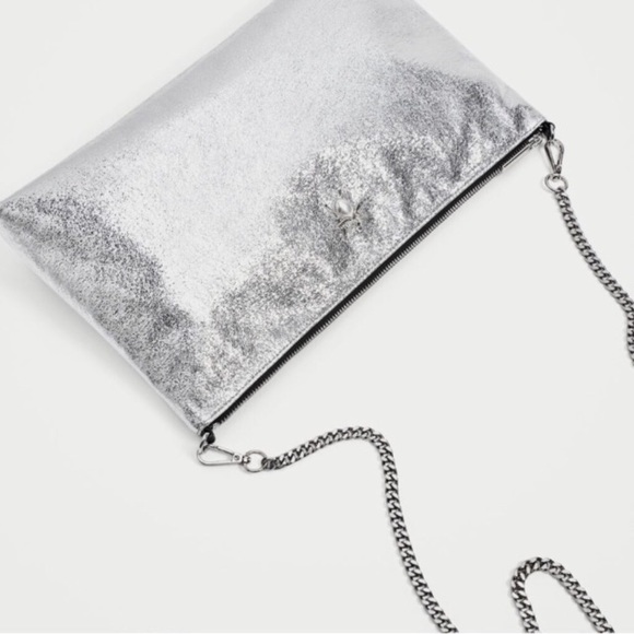 ZARA silver envelope clutch with beetle detail - Picture 3 of 7